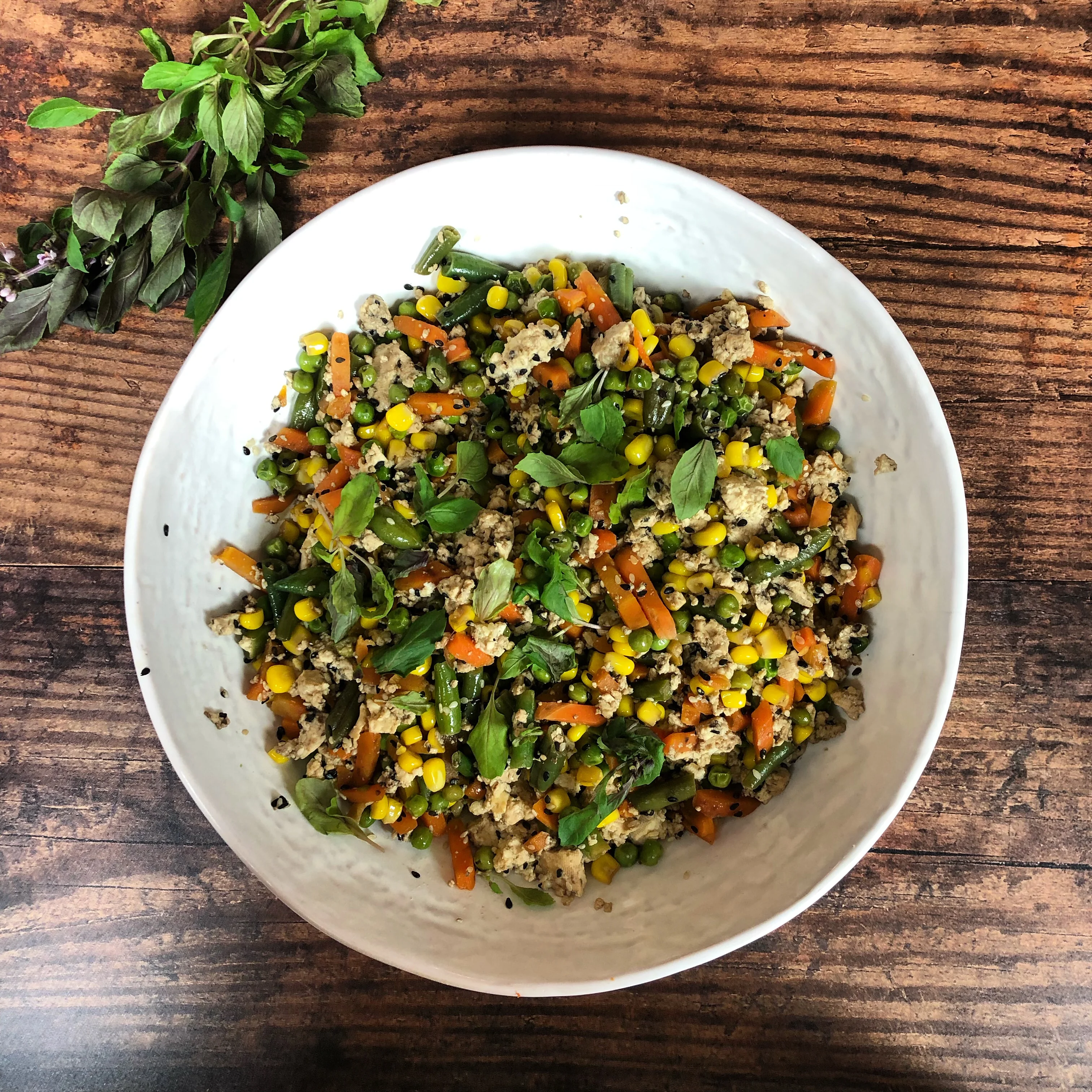 crumbled tofu with vegetables